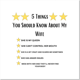 5 Things You Should Know About My Wife,Funny husband Posters and Art